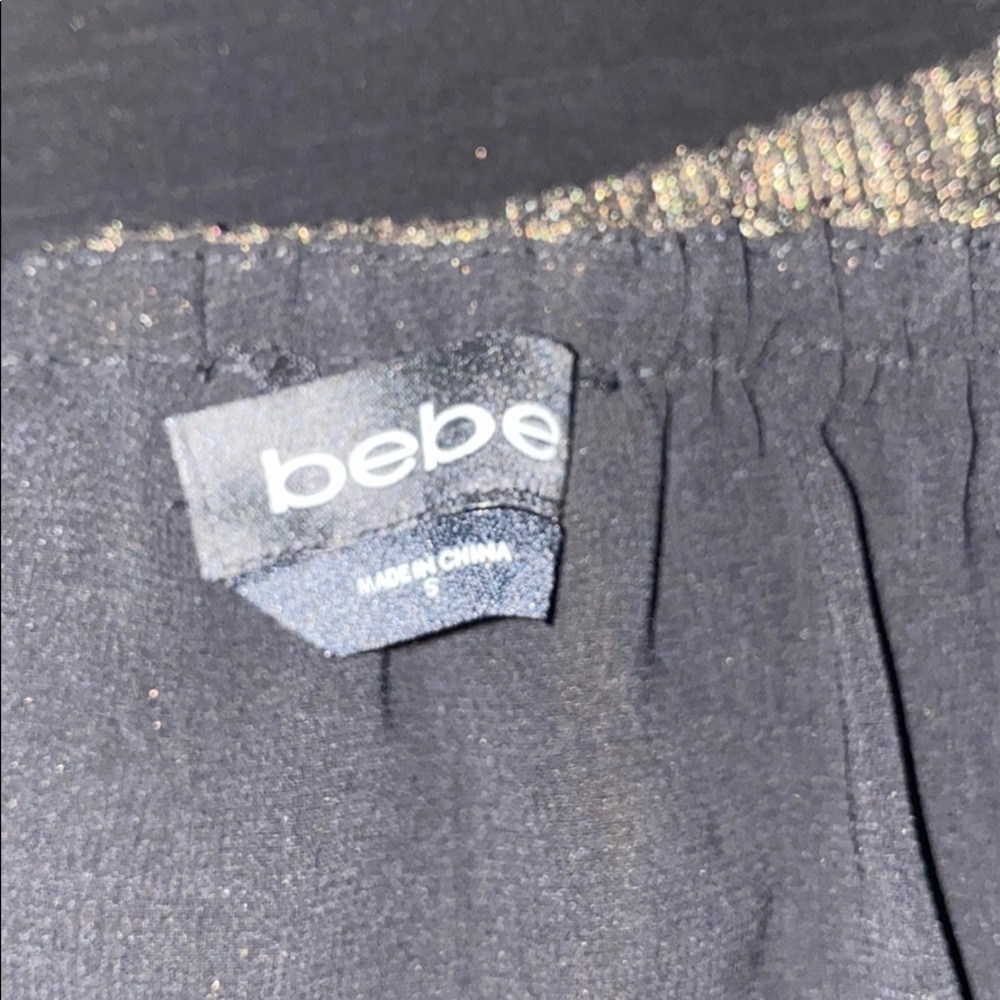 BEBE 🔔Gold/Black Shimmer Pleated Halter Top - Picture 3 of 6
